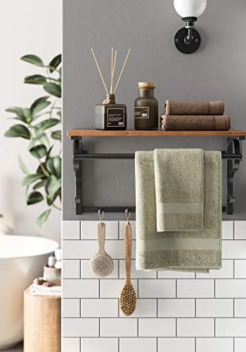 VASAGLE hattehylle, m. 5 kroker og 1 hengerstang - brun sponplate og sort stl