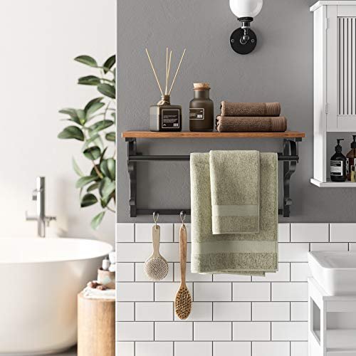 VASAGLE hattehylle, m. 5 kroker og 1 hengerstang - brun sponplate og sort stl