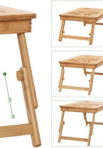 SONGMICS Laptop nattbord, sammenleggbart, hydejusterbart, 5 vippevinkler, luftehull, skuff - bambus