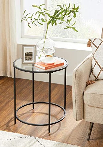 VASAGLE runt sidobord, litet soffbord, sidobord i härdat glas med stlram, nattduksbord, vardagsrum, balkong, svart LGT020B01