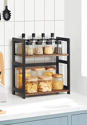 SONGMICS krydderihylde, m. 2 hylder - rustik brun og sort MDF
