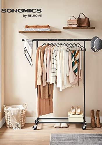 SONGMICS klesstativ, med uttrekkbar hengeskinne og hjul - svart stl