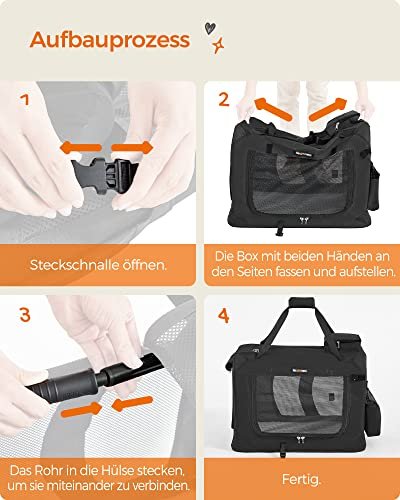 FEANDREA hundekasse, sammenleggbar, med hndtak - mesh og svart stoff