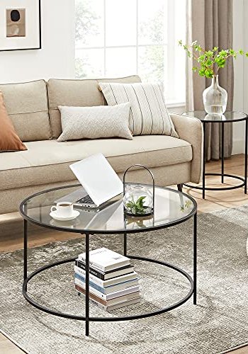 VASAGLE sofabord, rund - hrdet glas og sort stl (84)