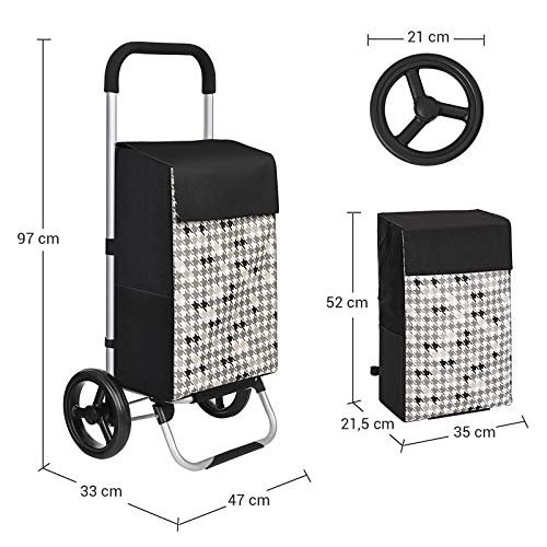 SONGMICS vogn p hjul, brekapasitet 40L, lommer - svart og Houndstooth mnster stoff og aluminium