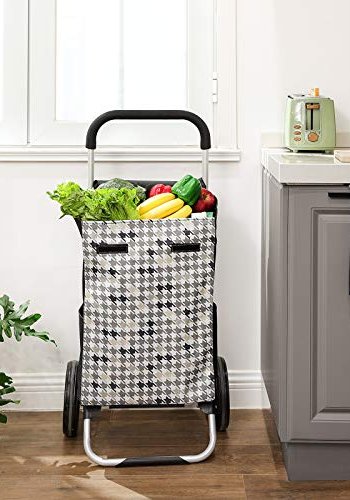 SONGMICS vogn p hjul, brekapasitet 40L, lommer - svart og Houndstooth mnster stoff og aluminium