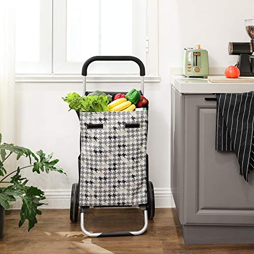 SONGMICS vogn p hjul, brekapasitet 40L, lommer - svart og Houndstooth mnster stoff og aluminium