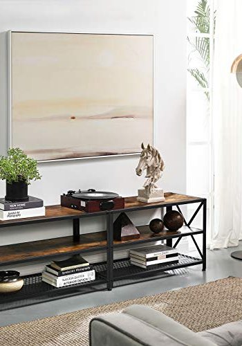 VASAGLE TV-bord, m. 2 hyller - rustikk brun sponplate og sort stl (140x39,2)