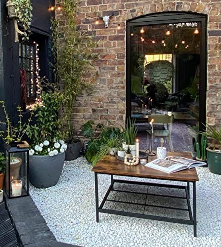 VASAGLE salongbord, m. 1 hylle, firkantet - rustikk brun sponplate og sort stl (80x80)