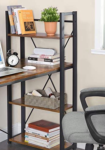 VASAGLE Schreibtisch, m. 3 Ablagen – braune Spanplatte und schwarzer Stahl (60 x 119,3)