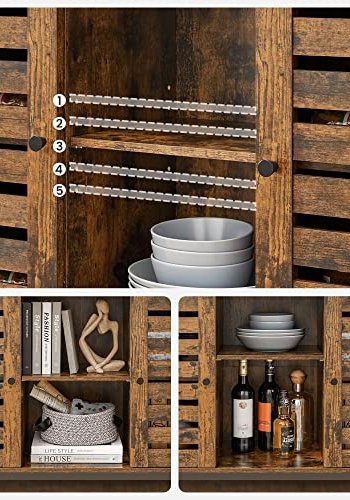 VASAGLE Schrank, mit 2 Lamellentüren, 1 offenem Fach und 2 Einlegeböden – rustikale braune Spanplatte und schwarzer Stahl