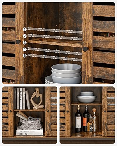 VASAGLE Schrank, mit 2 Lamellentüren, 1 offenem Fach und 2 Einlegeböden – rustikale braune Spanplatte und schwarzer Stahl