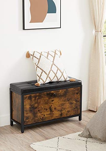 VASAGLE inngangsbenk, med pute, sammenleggbar skap for 6 par sko - rustikk brun sponplate og sort PU/stl (80x30)