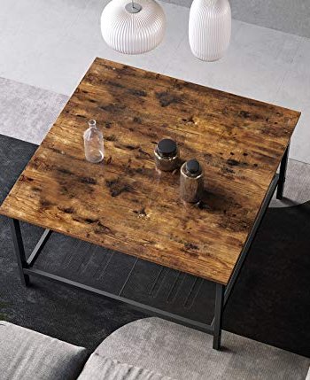 VASAGLE salongbord, m. 1 hylle, firkantet - rustikk brun sponplate og sort stl (80x80)