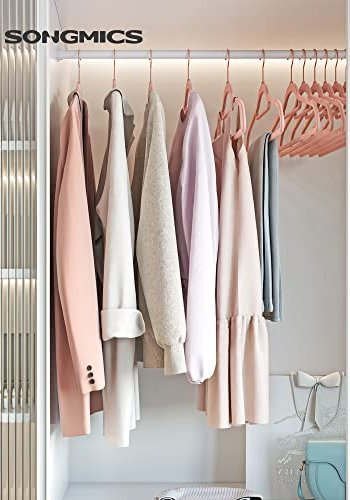 SONGMICS kleshenger, sklisikker, med knytestang og rosegullkrok - rosa flyelsstoff (sett med 50 stk)