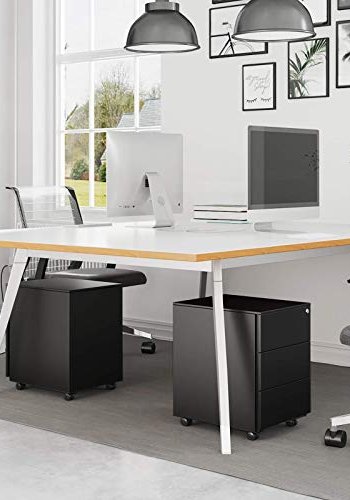 SONGMICS mobilt arkivskap, lsbart, m. 3 skuffer og hjul - matt sort stl