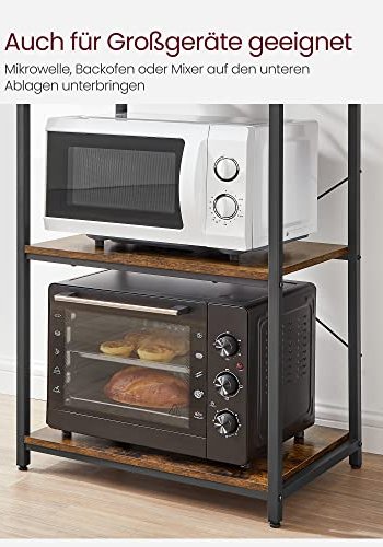 VASAGLE kkshylla, stende hylla fr kk, mikrovgshylla, stende, 6 hyllor och 6 krokar, fr mikrovgsugn, stlram, industriell design, 40 x 60 x 167 cm, vintagebrun/svart KKS024B01