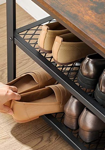 VASAGLE Schuhregal, mit 2 Gitterböden – braune Spanplatte und schwarzer Stahl