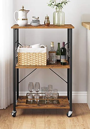 VASAGLE rullebord, m. 3 hyller og 6 kroker - brun sponplate og sort stl (60x40)