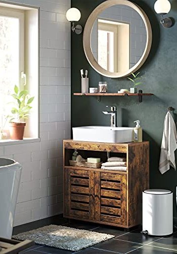 VASAGLE baderomsunderskap for vask, m. 2 lukkedrer, 1 justerbar hylle, 1 rom - brun sponplate