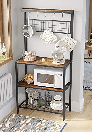 VASAGLE kj�kkenhylle, m. 10 kroker og 3 hyller - rustikk brun sponplate og matt sort st�l