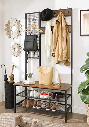 VASAGLE entropstilling, m. meshvg, 15 kroge, 3 hylder - brun spnplade og sort stl