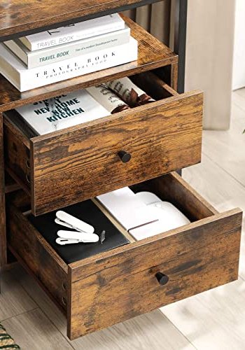 VASAGLE nattbord, m. 2 skuffer, firkantet - rustikk brun sponplate og sort stl (45x45)