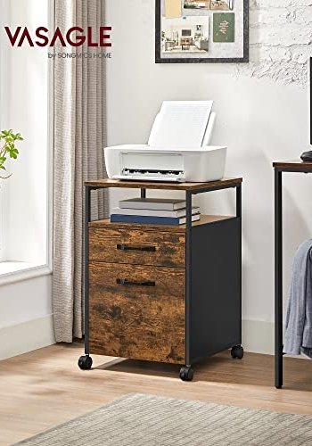 VASAGLE arkivskap, m. 2 skuffer, 1 pen plass og hjul - rustikk brun sponplate og sort stl