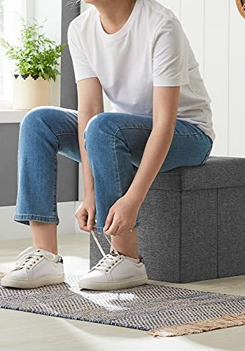 SONGMICS Sammenleggbar oppbevaring ottoman krakk fotsttte og tekstil lin mrkegr 38 x 38 x 38 cm lsf27z