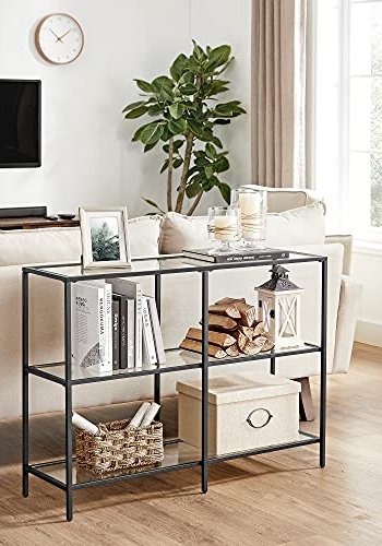 VASAGLE konsollbord, m. 2 hyller - herdet glass og sort stl (100x30)