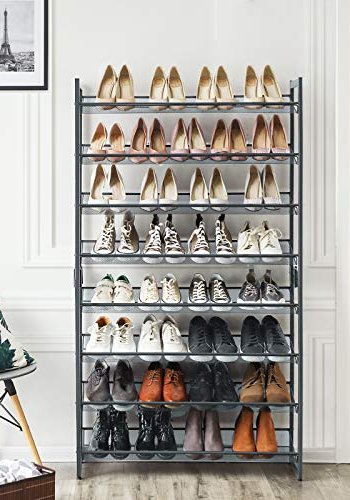 SONGMICS 8-lags skostativ, sett med 2 stablebare 4-lags skohyller, skohylle i stlnett, justerbare flate eller vinklede hyller, Cool Grey LMR08GB