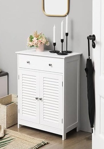 VASAGLE baderomsskap, m. 2 sprossedrer, 1 justerbar hylle og 1 skuff - hvit MDF