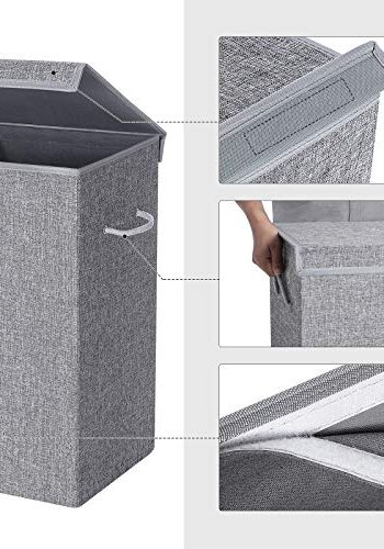 SONGMICS vasketjskurv, m. 2 rum, magnetisk lg, hndtag, foldbar, aftagelig for - gr linned/bomuld