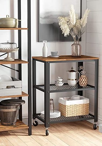 VASAGLE vogn, m. 2 hyller og hjul - brun sponplate og vintage svart stl (60x40)