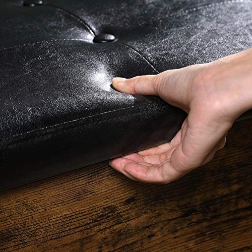 VASAGLE benk, med pute, 1 rom, 1 nettinghylle - svart kunstskinn, brun sponplate og svart stl (70x30)