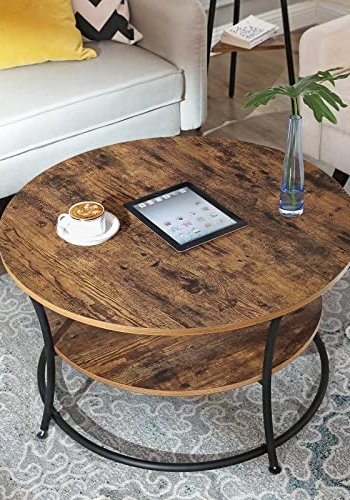 VASAGLE salongbord, m. 1 hylle, rund - rustikk brun sponplate og svart jern (80)