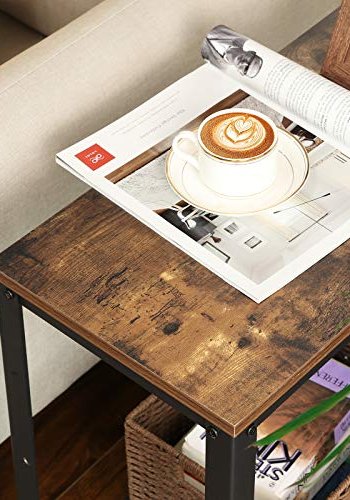 VASAGLE Beistelltisch, mit 1 Gitterablage, rechteckig – rustikale braune Spanplatte und schwarzer Stahl (60 x 30)