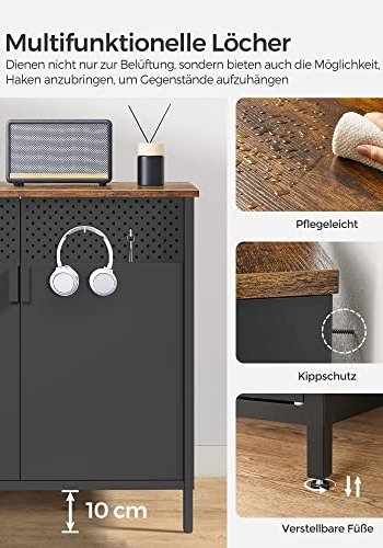 SONGMICS skap, m. 2 drer og 1 justerbar hylle - rustikk brun sponplate og sort stl