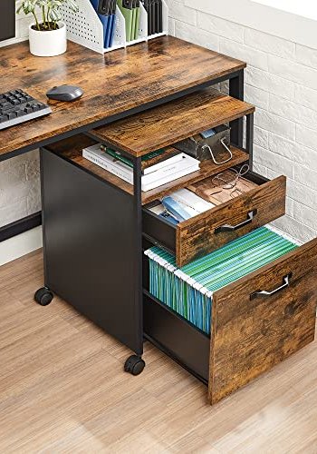 VASAGLE arkivskap, m. 2 skuffer, 1 pen plass og hjul - rustikk brun sponplate og sort stl