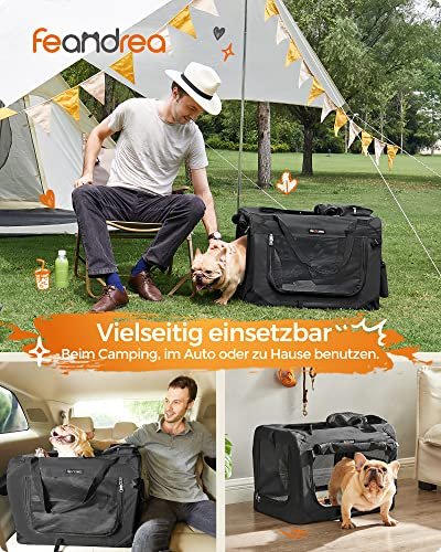 FEANDREA hundekasse, sammenleggbar, med hndtak - mesh og svart stoff