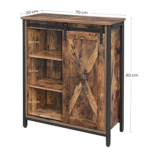 VASAGLE Sideboard, mit 1 Schiebetür und 2 verstellbaren Einlegeböden – rustikale braune Spanplatte und schwarzer Stahl