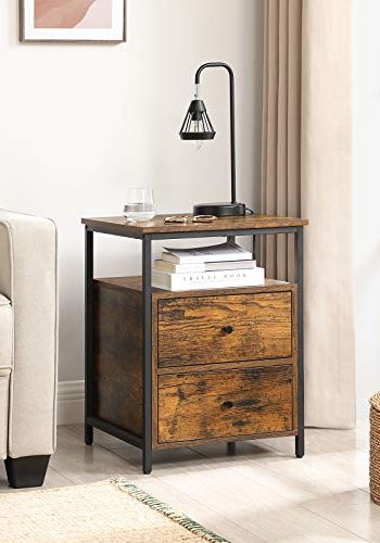 VASAGLE nattbord, m. 2 skuffer, firkantet - rustikk brun sponplate og sort stl (45x45)
