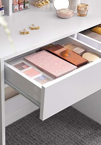 VASAGLE sminkebord, m. trippelspeil, 2 skuffer, 3 pne rom - speilglass, hvit melaminfiner (100x40)