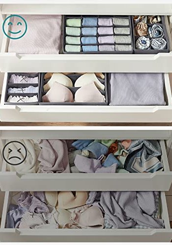 SONGMICS garderobeboks, for underty, sokker, slips, skjerf, sammenleggbar - grtt stoff (sett med 8)