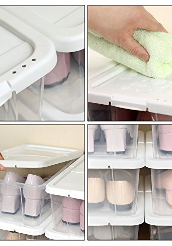 SONGMICS skoboks, med lokk, for sko opp til strrelse 41 - hvit og klar polypropylen (sett med 12)