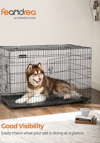 FEANDREA hundeboks, sammenleggbar, med hndtak og 2 drer - svart jern