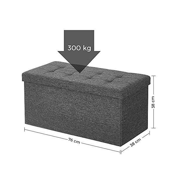 SONGMICS bnk, sammenklappelig, m. klaplg - mrkegr imiteret linned (76x38)