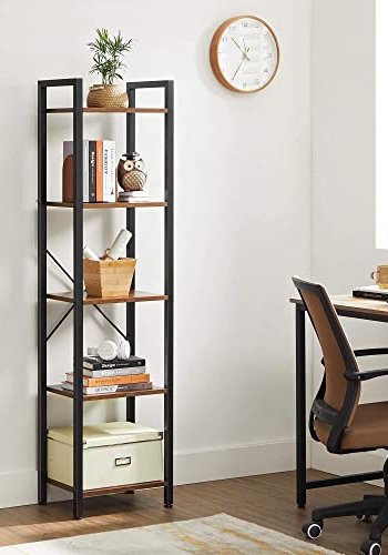 VASAGLE bokhylle, m. 5 hyller - rustikk brun sponplate og sort stl