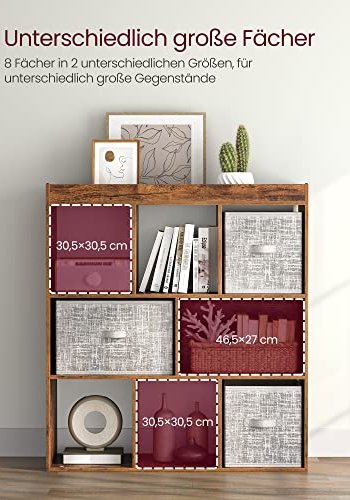 VASAGLE bokhylle, m. 8 rom - rustikk brun sponplate