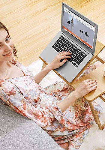 SONGMICS Laptop nattbord, sammenleggbart, hydejusterbart, 5 vippevinkler, luftehull, skuff - bambus